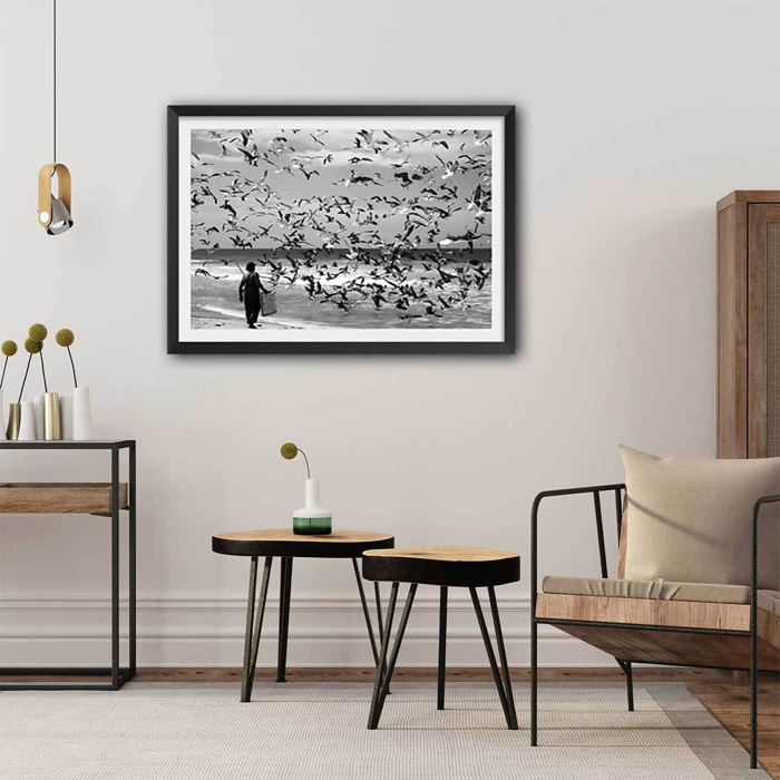 Poster festin de mouettes Affiche sous cadre noir