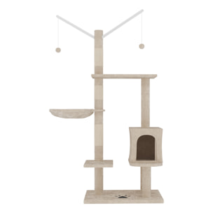 Albero per Gatto con Graffiatoio Cuccia Giocattolo Gatti Parco Giochi Tiragraffi in Sisal Naturale 130 x 60 x 35 cm (Colore Beige Birba 30059)
