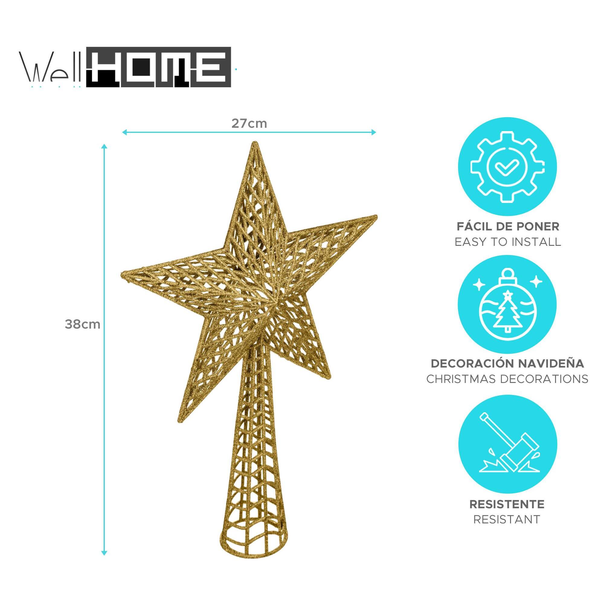estrella de árbol de navidad brillante h.38cm en color oro