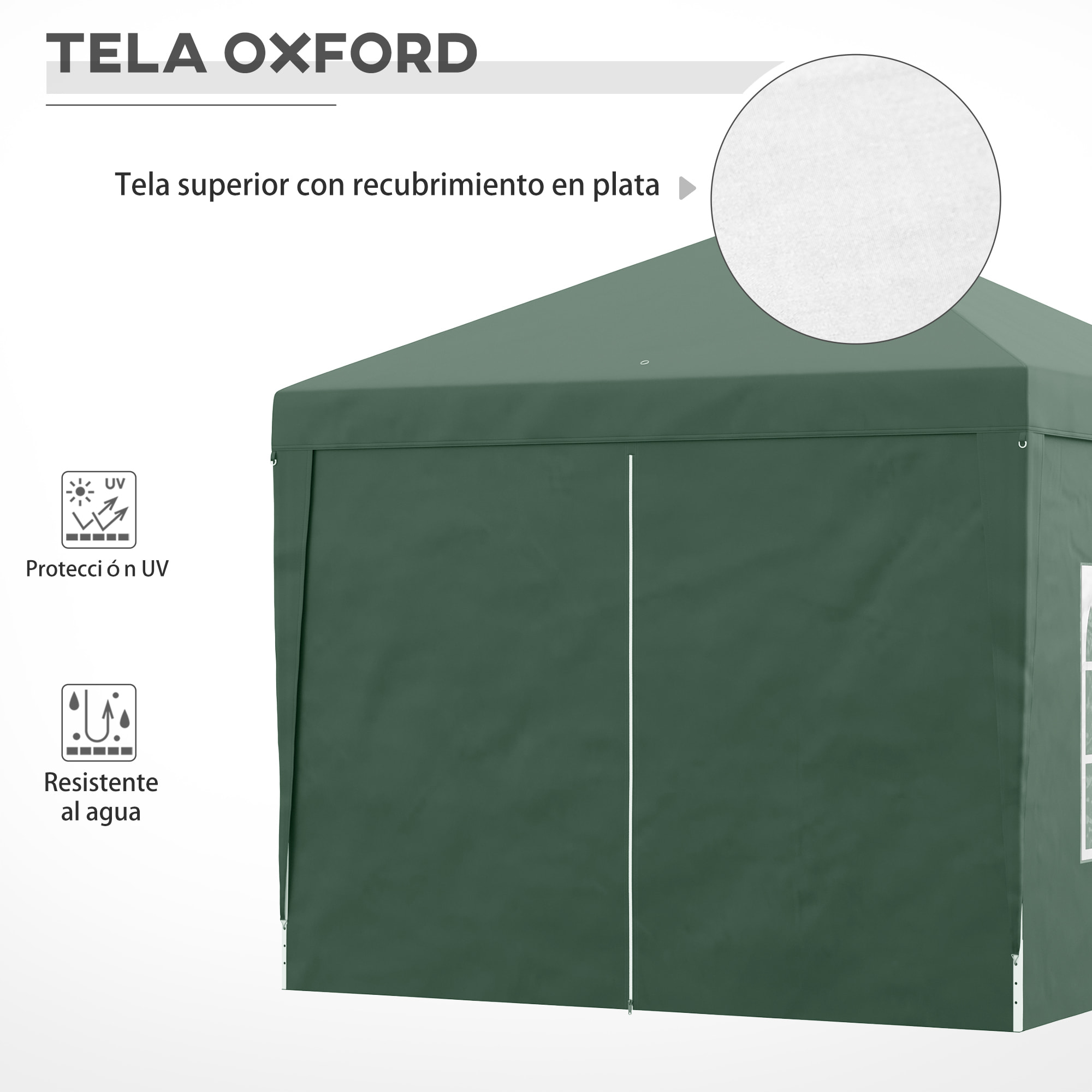 Carpa Plegable con 4 Paredes Desmontables 3x3 m Cenador de Jardín Gazebo Impermeable Protección UV y Bolsa de Transporte Pabellón para Recepción Eventos Camping Cerveza Verde