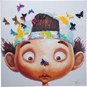 Tableau Touched Boy with Butterflys 100x100cm Kare Design