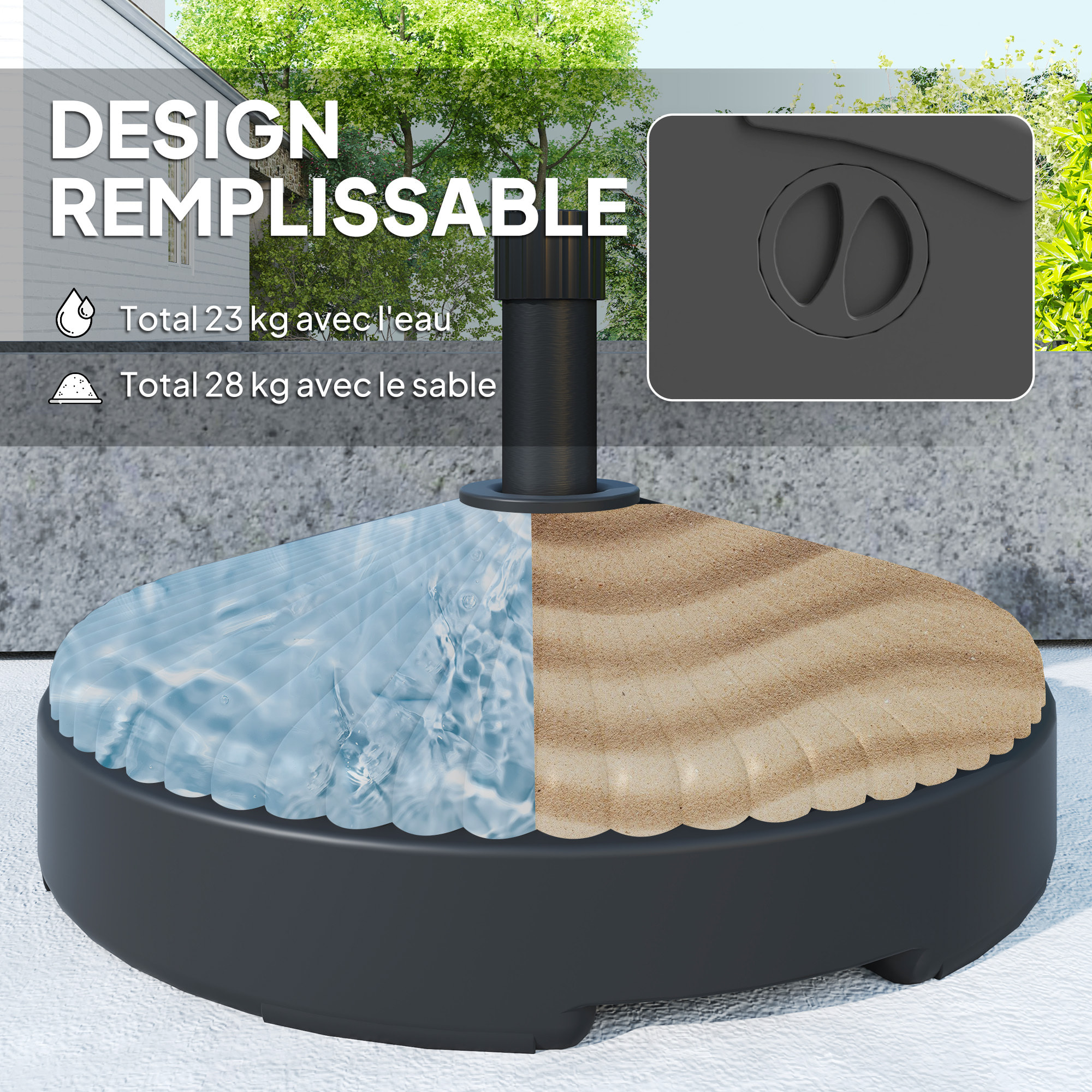Pied de parasol design rond dia.55 x 30 cm - lestage eau sable - HDPE noir