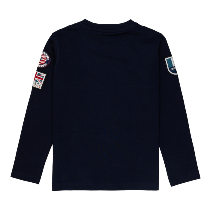 T-shirt manica lunga con tagli e ricamo logo Polo Club St Martin Blu