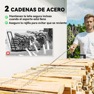 Estante de Leña Metálico, 235x31x116 cm, Leñero Exterior con Cubierta Impermeable 600D Oxford, Marco de Acero y Cadenas de Acero, Soporte para Leña de Chimenea, Almacenaje para Madera, Negro