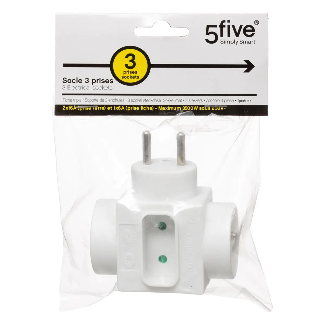 Multiprise murale 2 prises avec terre et 1 prise fiche