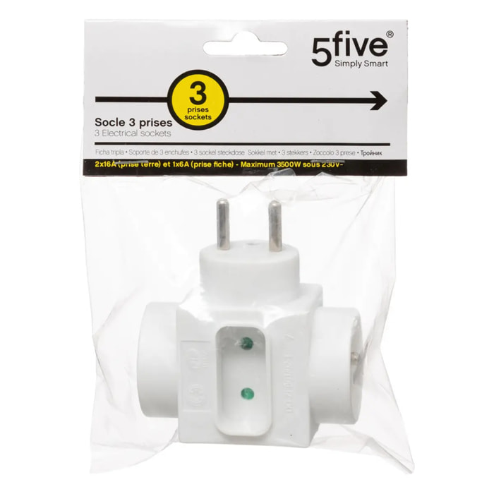 Multiprise murale 2 prises avec terre et 1 prise fiche