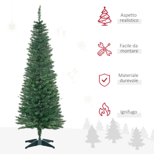 HOMCOM Albero di Natale Artificiale 150cm Alto e Stretto con Rami Realistici e Base in Plastica, Verde