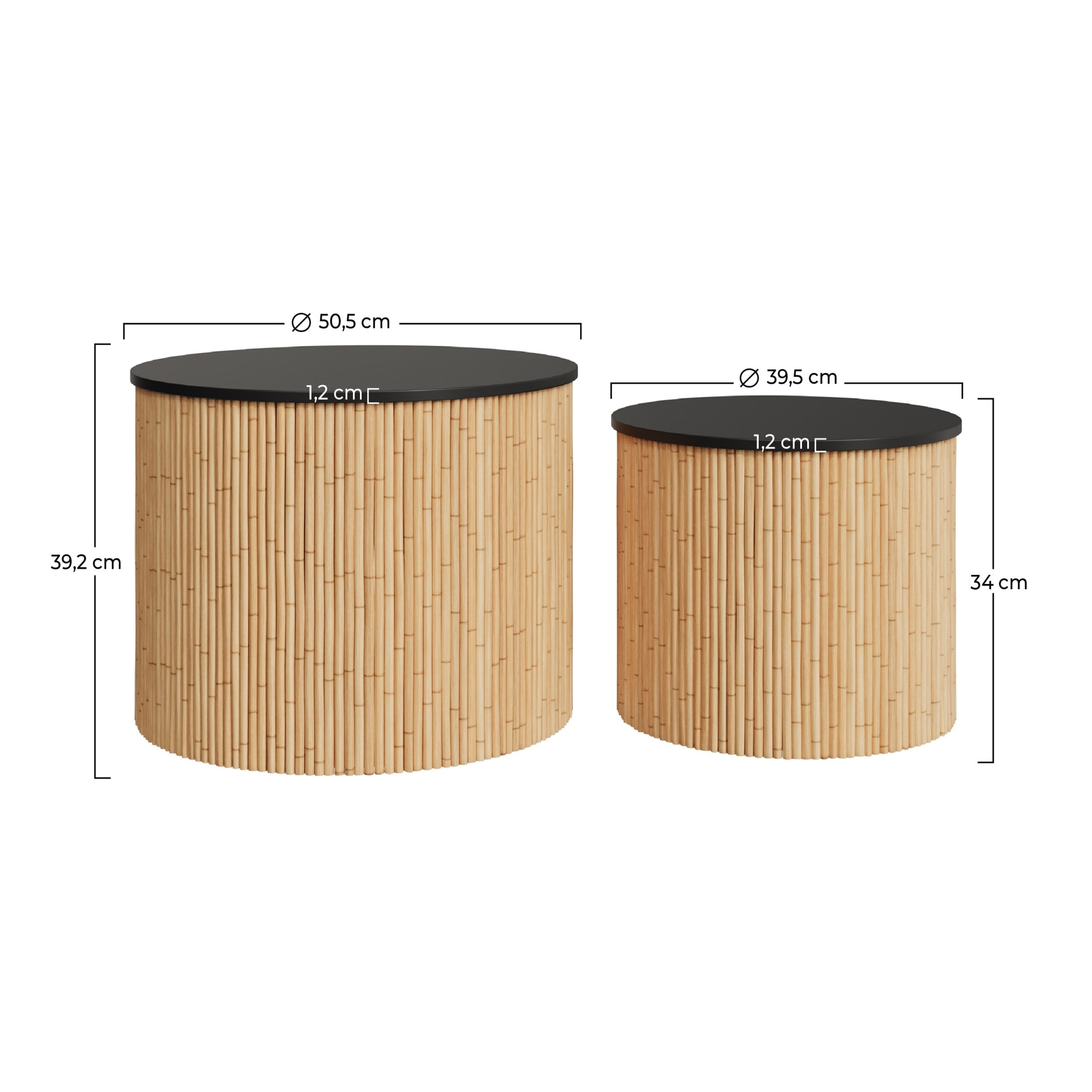 Tables basses rondes en rotin et plateau noir (lot de 2) - Owan