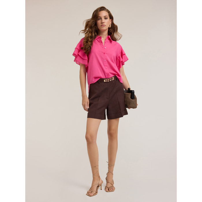 Motivi - Camicia con maniche volant - Fucsia