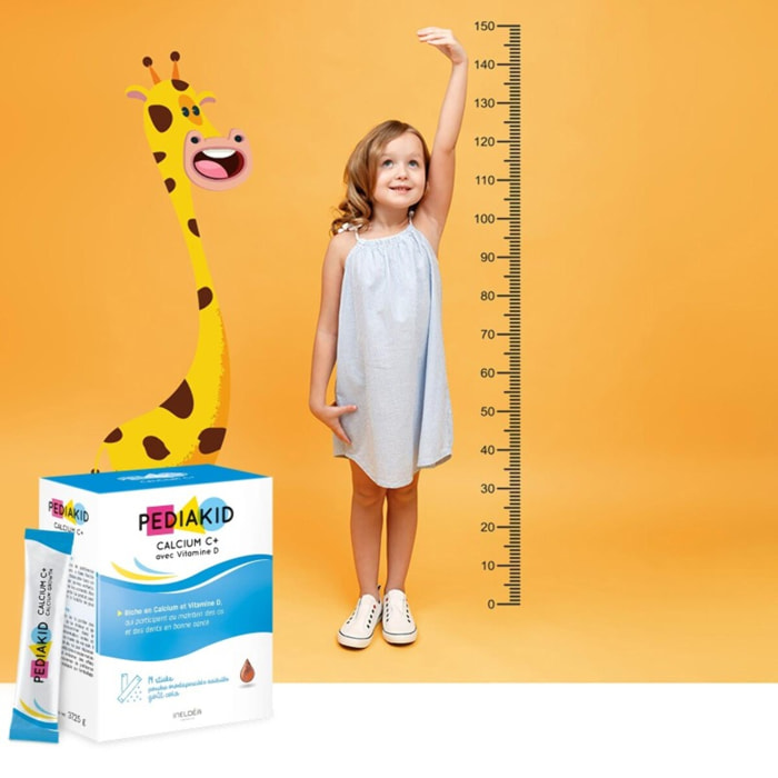 PEDIAKID - Calcium C+ et Vitamine D - Complément Alimentaire Naturel - Couvre 100% des AJR en Calcium - Maintien du Capital Osseux et Dentaire - Goût Cola - 14 Sticks de Poudre Orodispersible