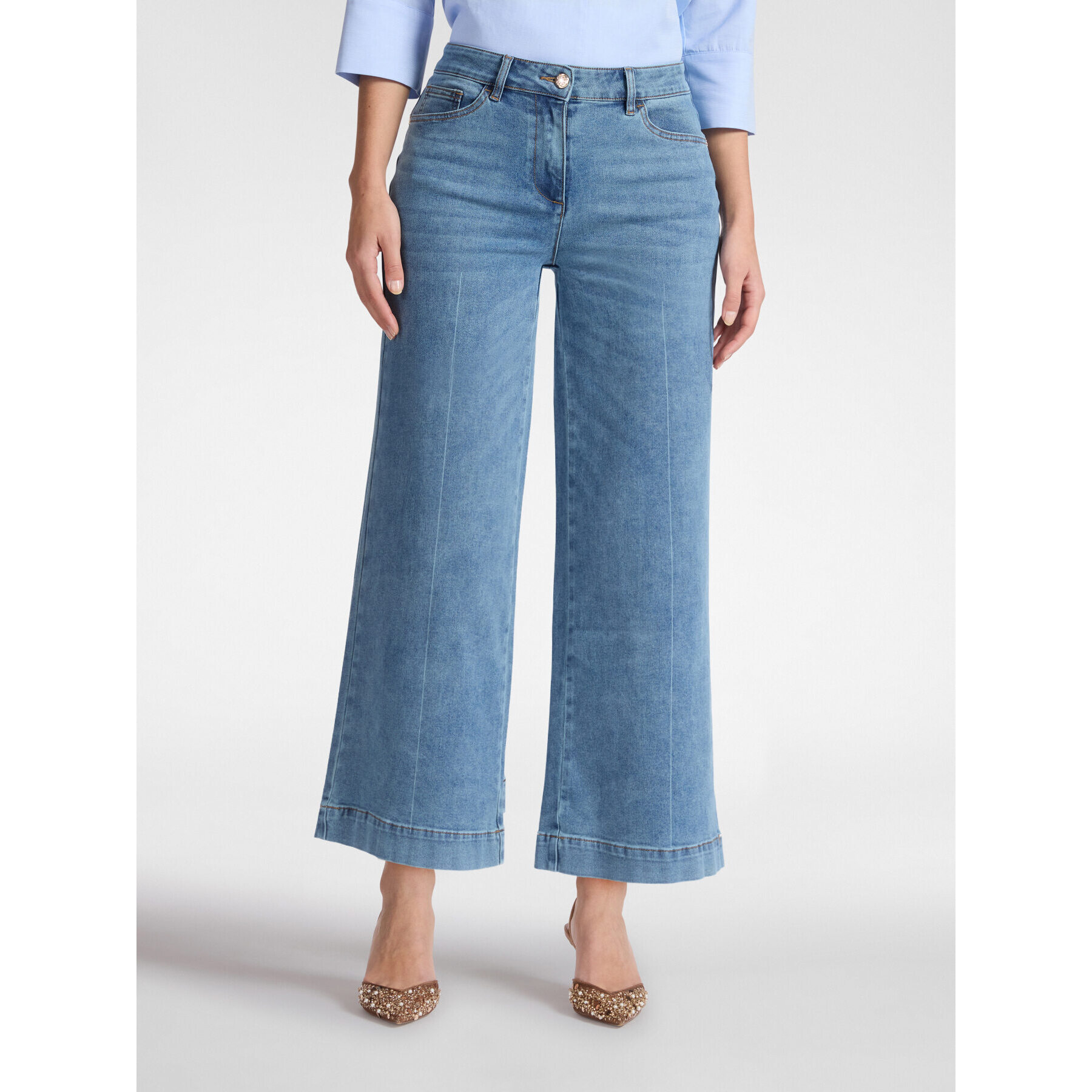 Elena Mirò - Jeans cropped de pierna ancha - Light - blue