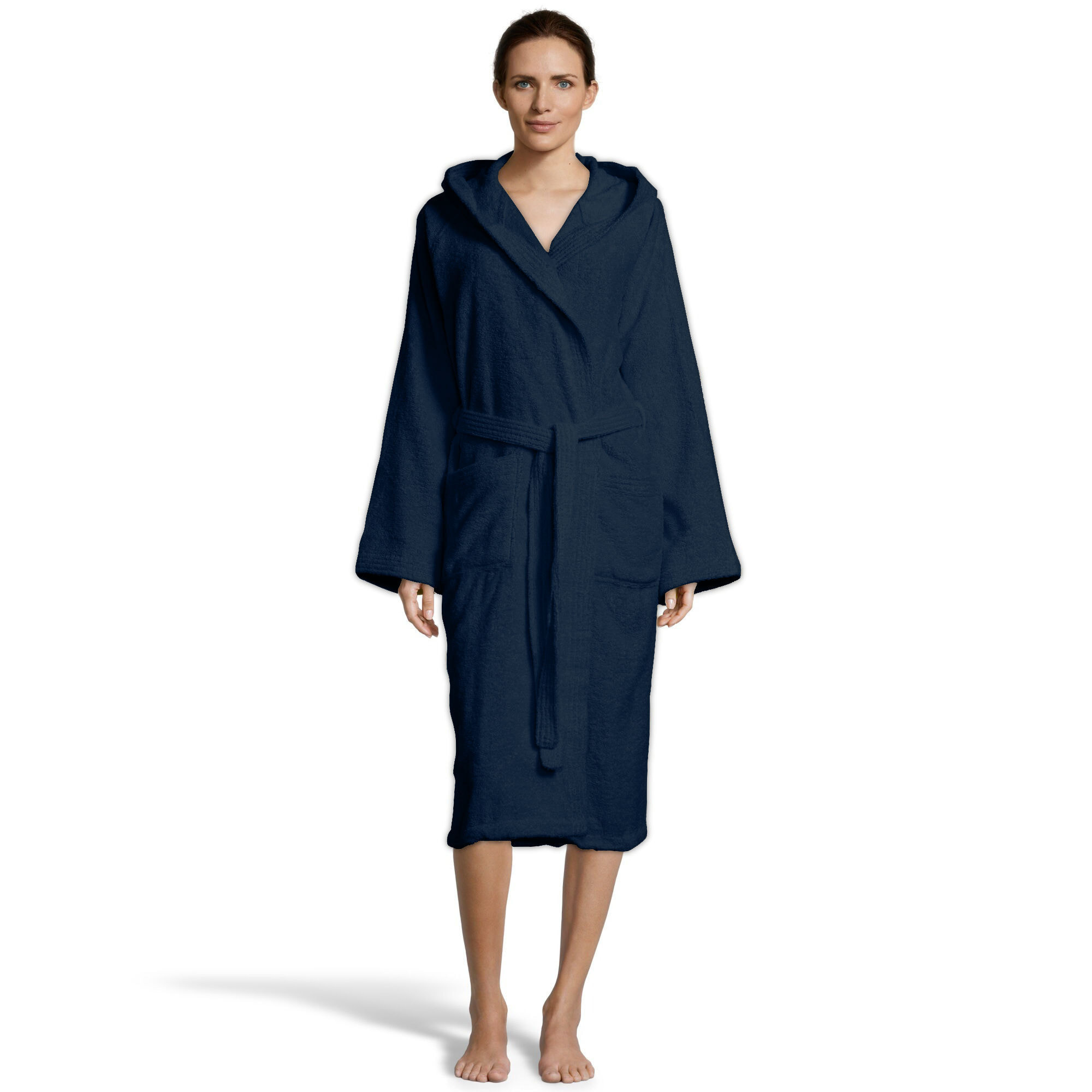 Bassetti Morbido Accappatoio 360 gr con Cappuccio 100% Cotone Uomo Donna Spugna Taglie Forti - ITALY Designed - Collezione VIVIAN - NAVY D8