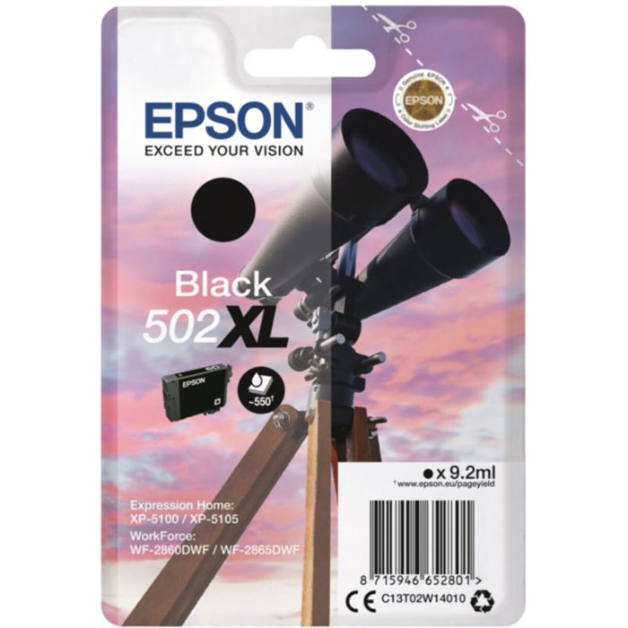 Cartouche d'encre EPSON Originale 502 XL Haute Capacité Noire Série Jumelles - C13T02W14010