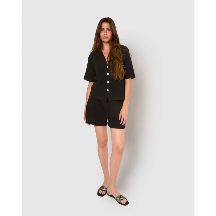 Set de camisa y short de algodón lino negro