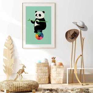Affiche enfant cirque panda  Affiche + cadre en bois - Chêne