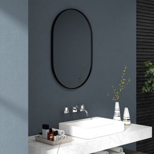 Miroir mural ovale dim. 60L x 90H cm cadre arrondi montage vertical/horizontal alu. noir