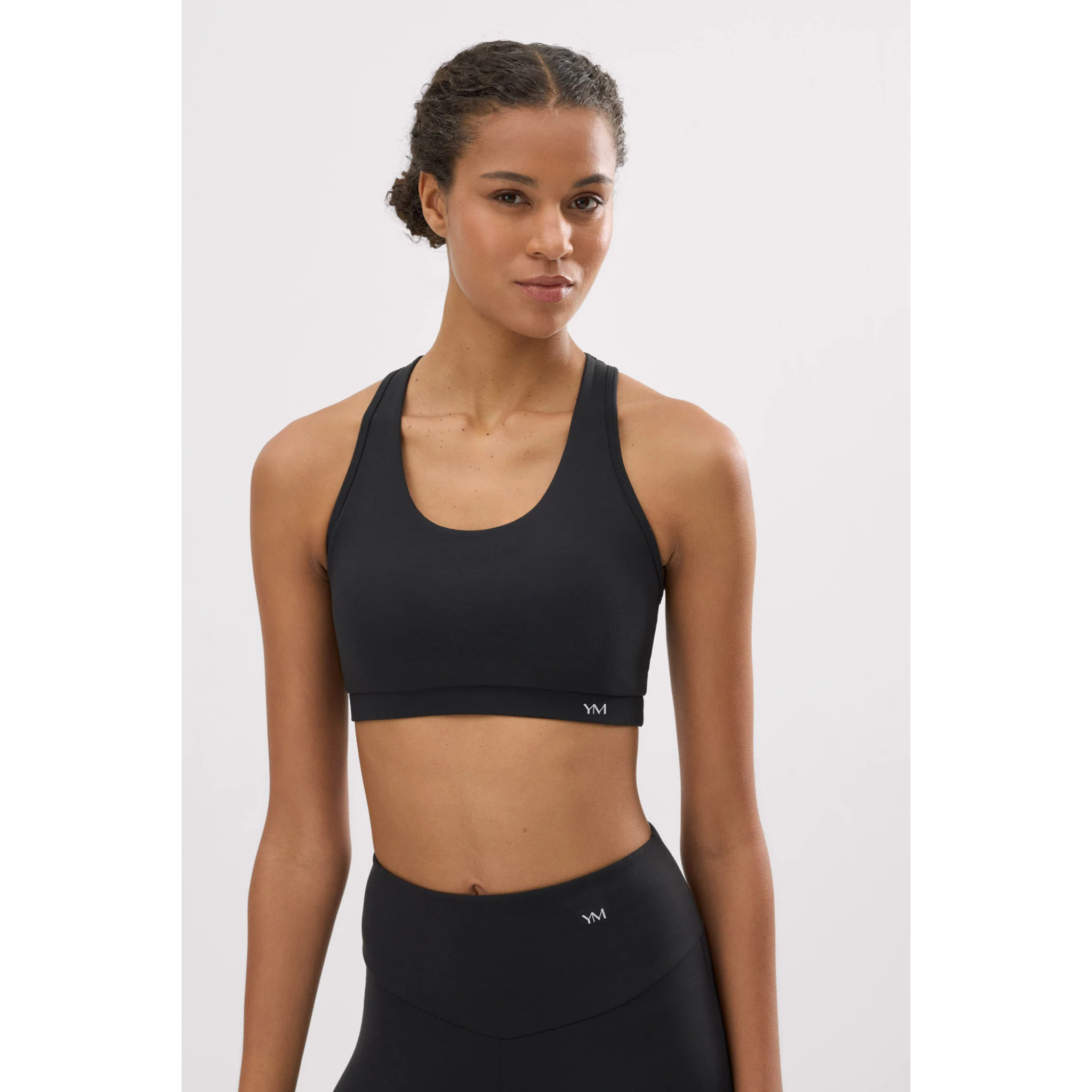 Reggiseno sportivo color block in cotone nero