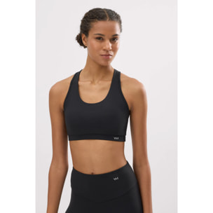 Reggiseno sportivo color block in cotone nero