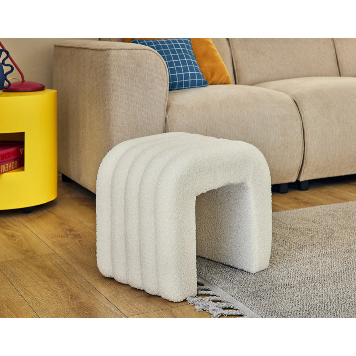 Kenta - pouf - en tissu bouclette - Blanc