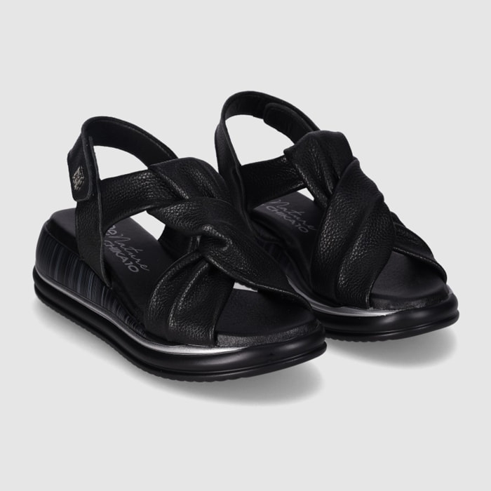 Sandalias de Piel - Negro - Tacón: 4 cm