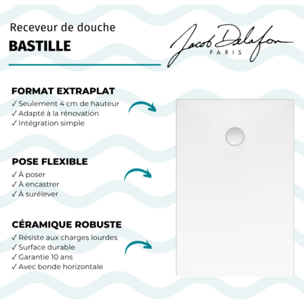 Receveur de douche antidérapant 90 x 90 cm Bastille céramique + bonde horizontale