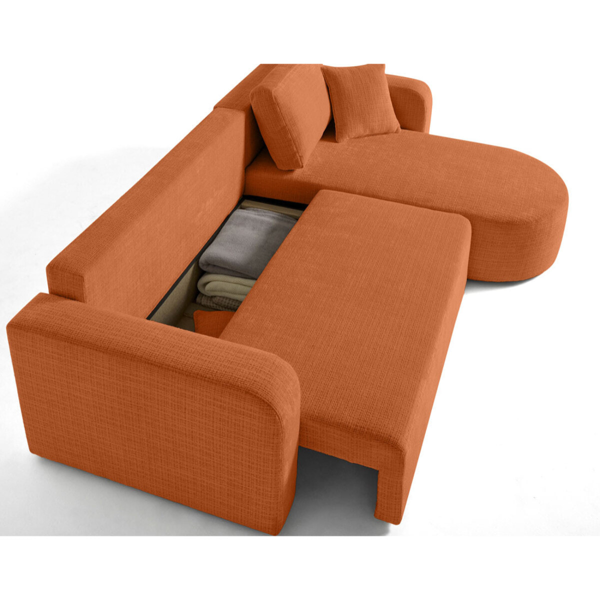 Miro - canapé d'angle réversible - 4 places - convertible avec coffre - en velours texturé - Rouille