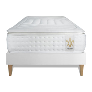 Ensemble Matelas Vingt-Quatre PLUS - 24cm - Ressorts ensachés et mémoire de forme - Confort hôtelier - Sommier Tapissier Blanc