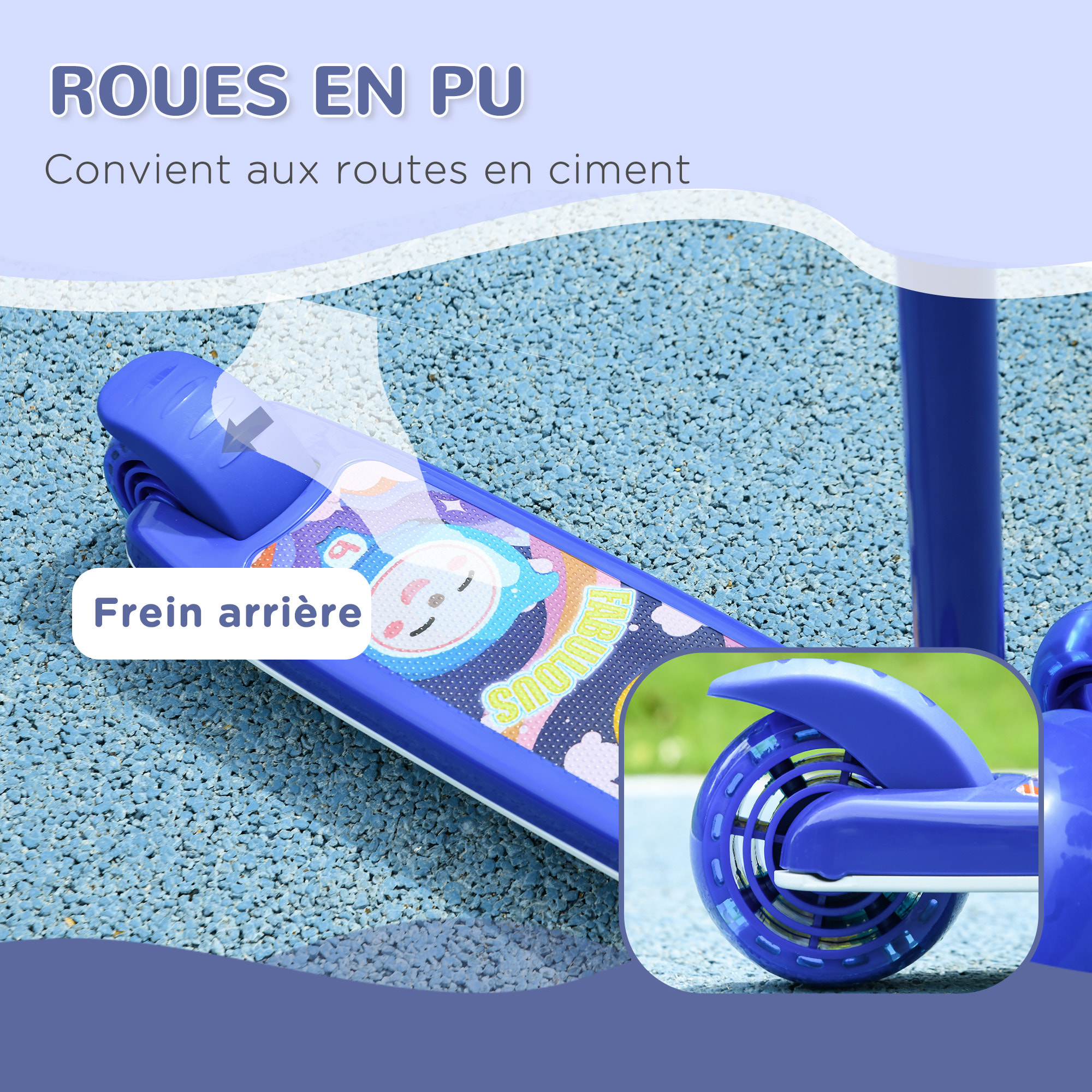 Trottinette pour enfants trottinette 3 roues lumineuses LED hauteur guidon réglable  frein à friction arrière bleu