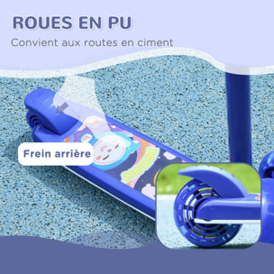 Trottinette pour enfants trottinette 3 roues lumineuses LED hauteur guidon réglable  frein à friction arrière bleu