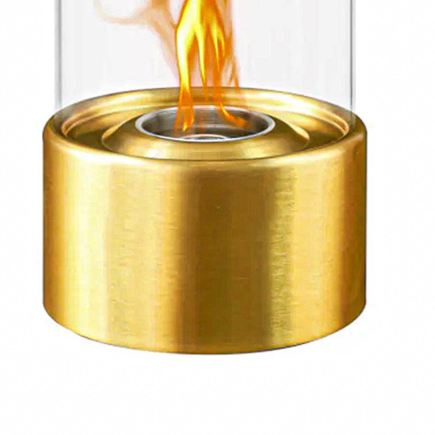 Marsiglia - Camino a bioetanolo da tavolo per interni ed esterni Ø16 x H27 cm, colore dorato