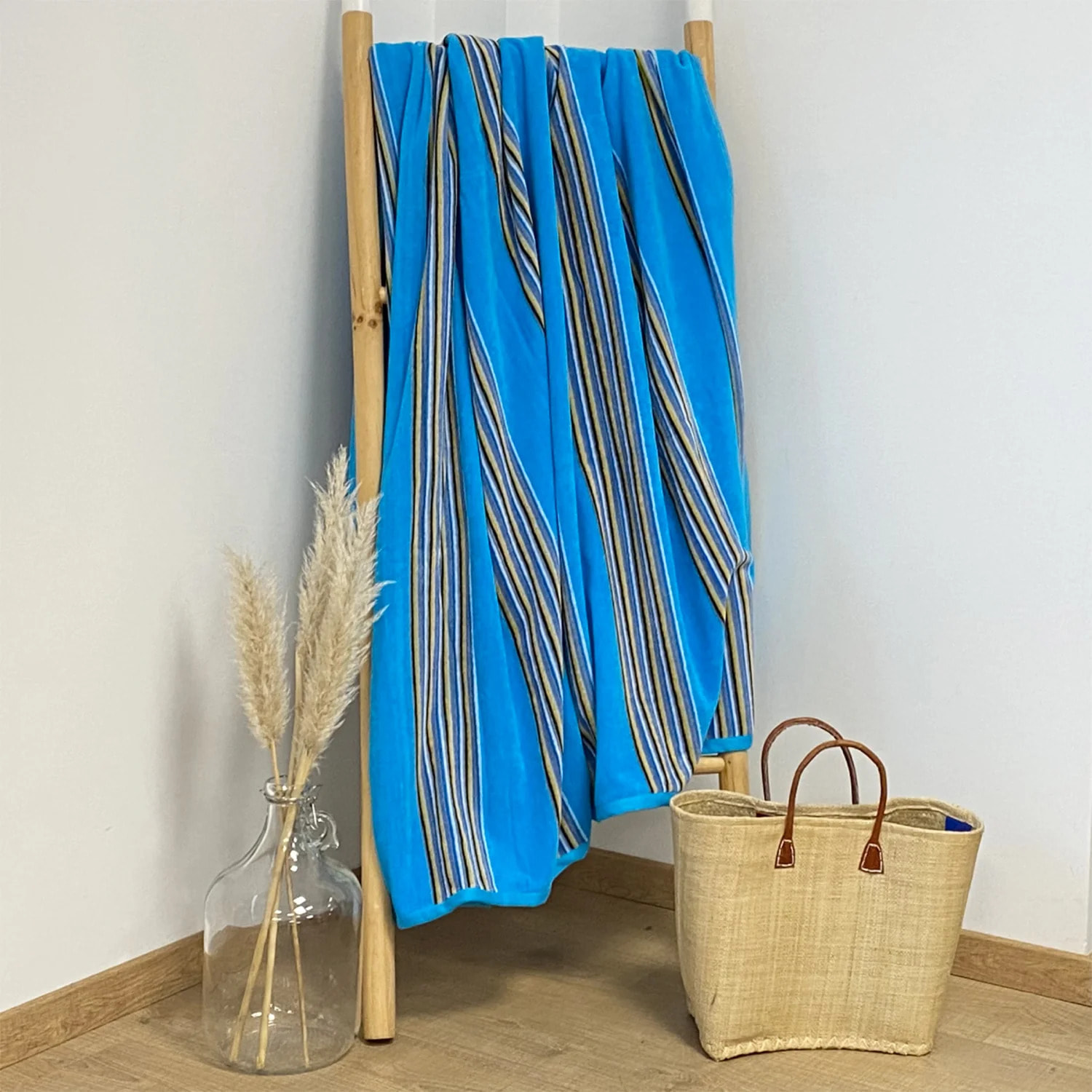 Serviette de plage éponge velours Jacquard - Milonga Turquoise - 140x180cm - 400g/m²