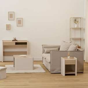 Table basse Roundy blanc ivoire et bois