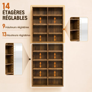 Étagère pour CD et DVD - 18 compartiments, 14 étagères réglables - 78,5x24x175cm - noyer