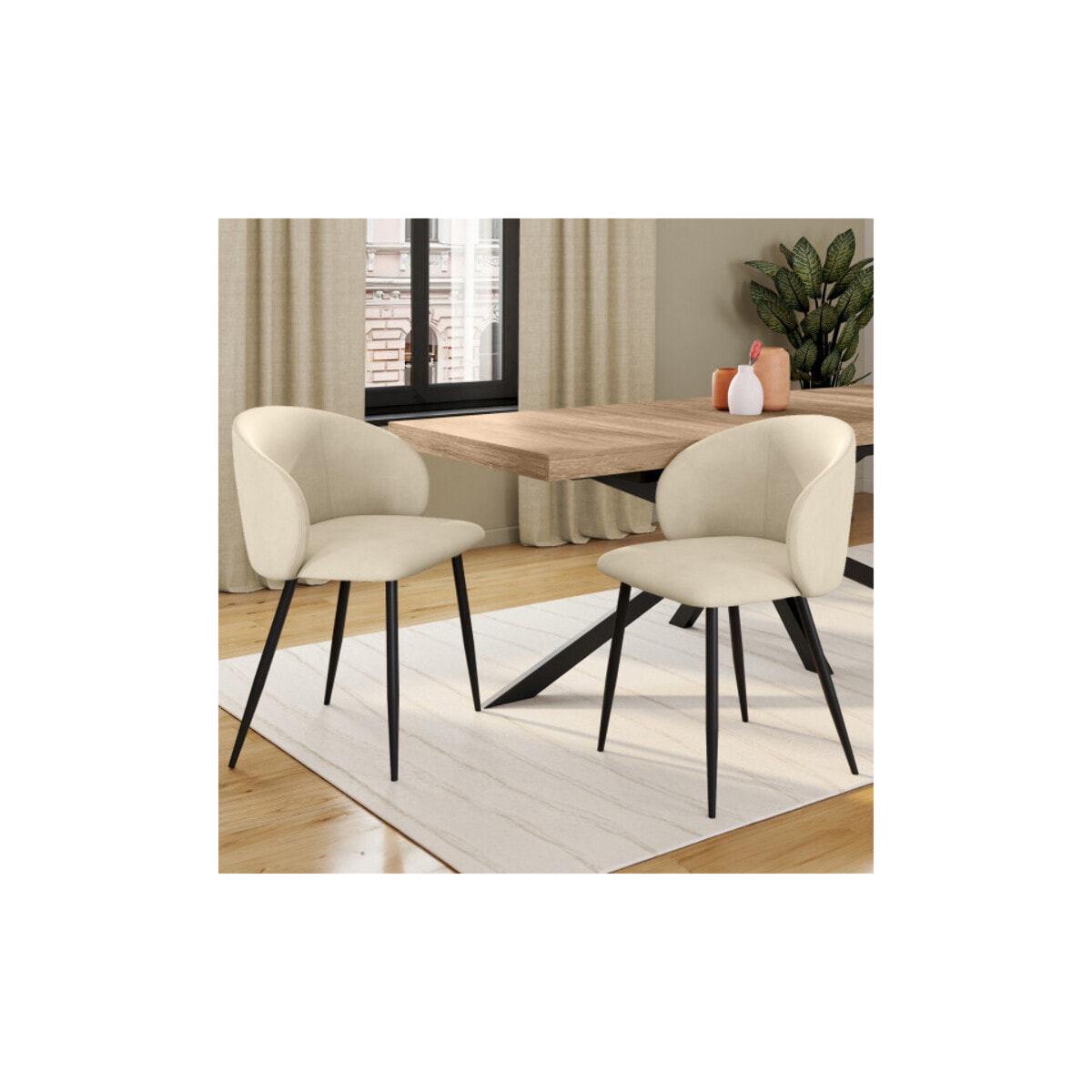 Chaises Léona en velours et pieds métal - Crème