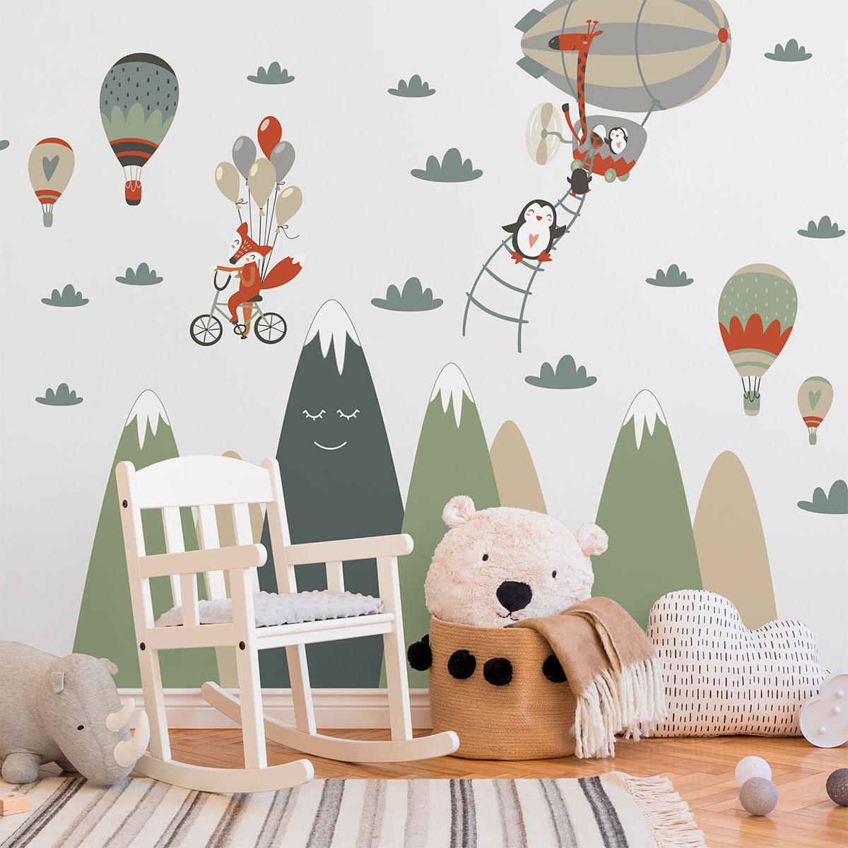 Stickers muraux enfants - Décoration chambre bébé - Autocollant Sticker mural géant enfant montagnes scandinaves ANIMAUX ACROBATES