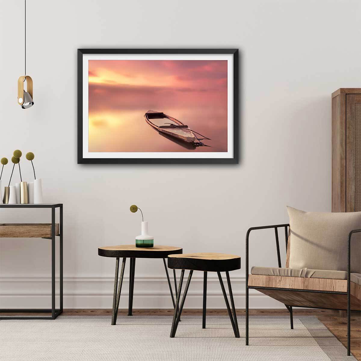 Affiche bateau coulé Affiche + cadre en bois - Noir
