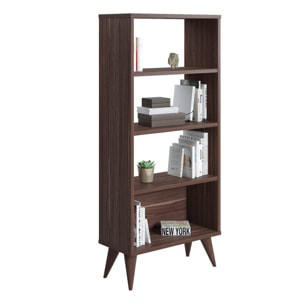 Libreria verticale con quattro scomparti, cm 54 x 25 x 121, colore noce