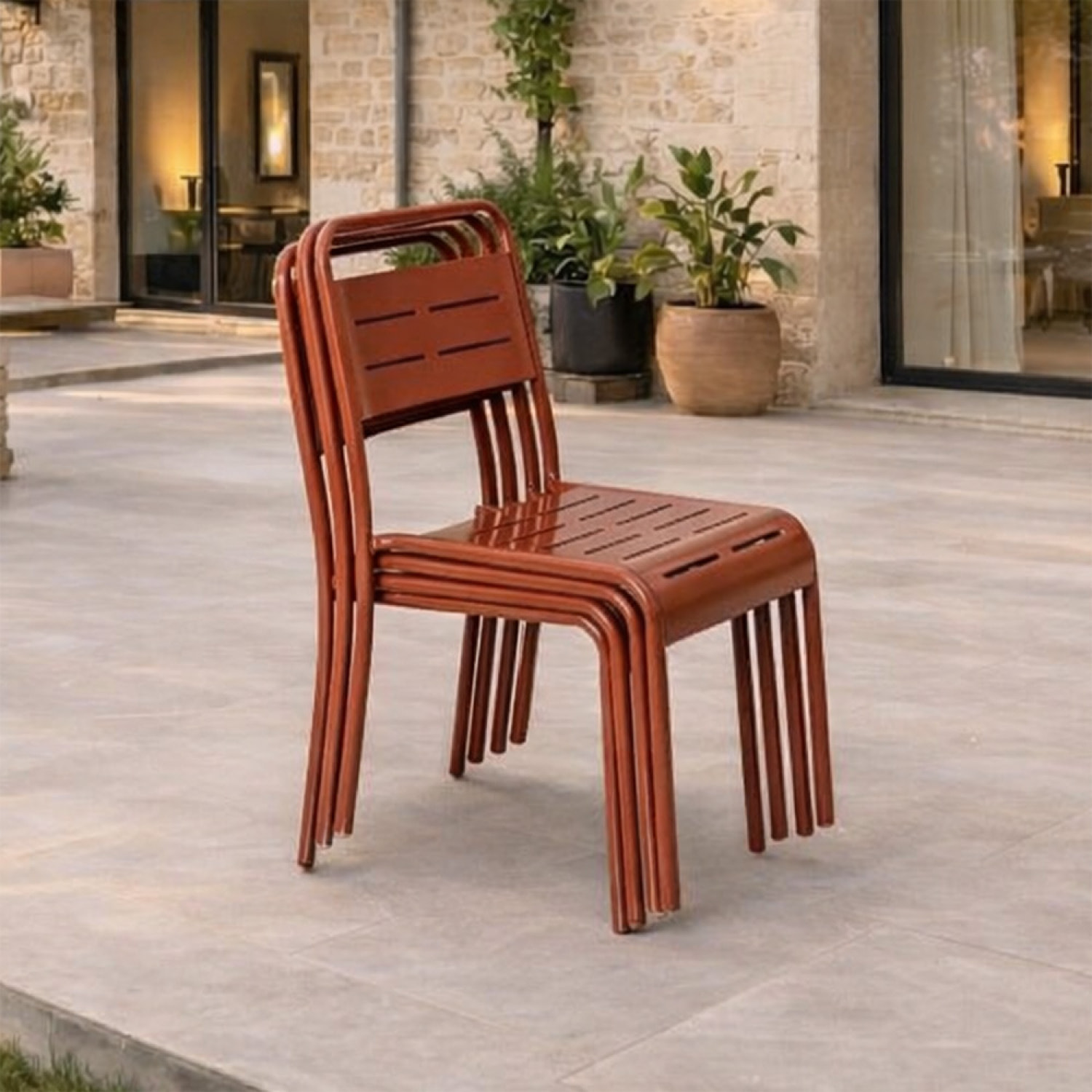 Ensemble de 4 chaises de jardin empilables terracotta EVORA