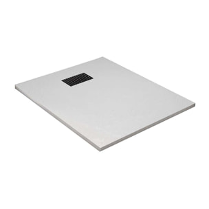 Receveur de douche Blanc Effet Pierre 80x100 cm et Grille décor Perforée Noire Mate