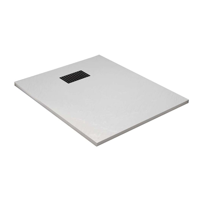 Receveur de douche Blanc Effet Pierre 80x100 cm et Grille décor Perforée Noire Mate