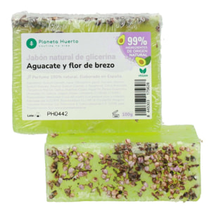 Jabón natural de glicerina aguacate y flor de brezo 100 g