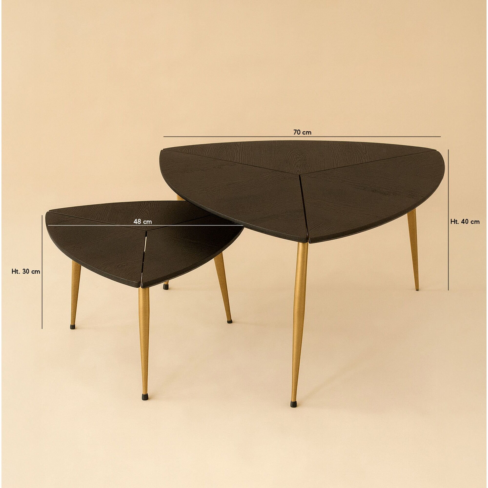 Lot de 2 tables gigognes finition bois et pieds en métal doré SAKURA