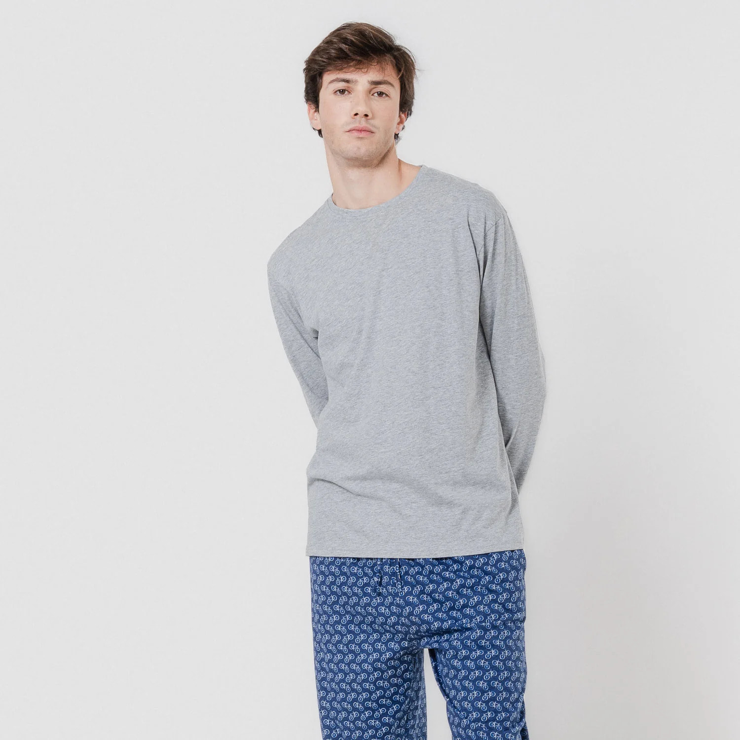 Pigiama lungo, misto cotone grigio