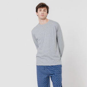 Pigiama lungo, misto cotone grigio