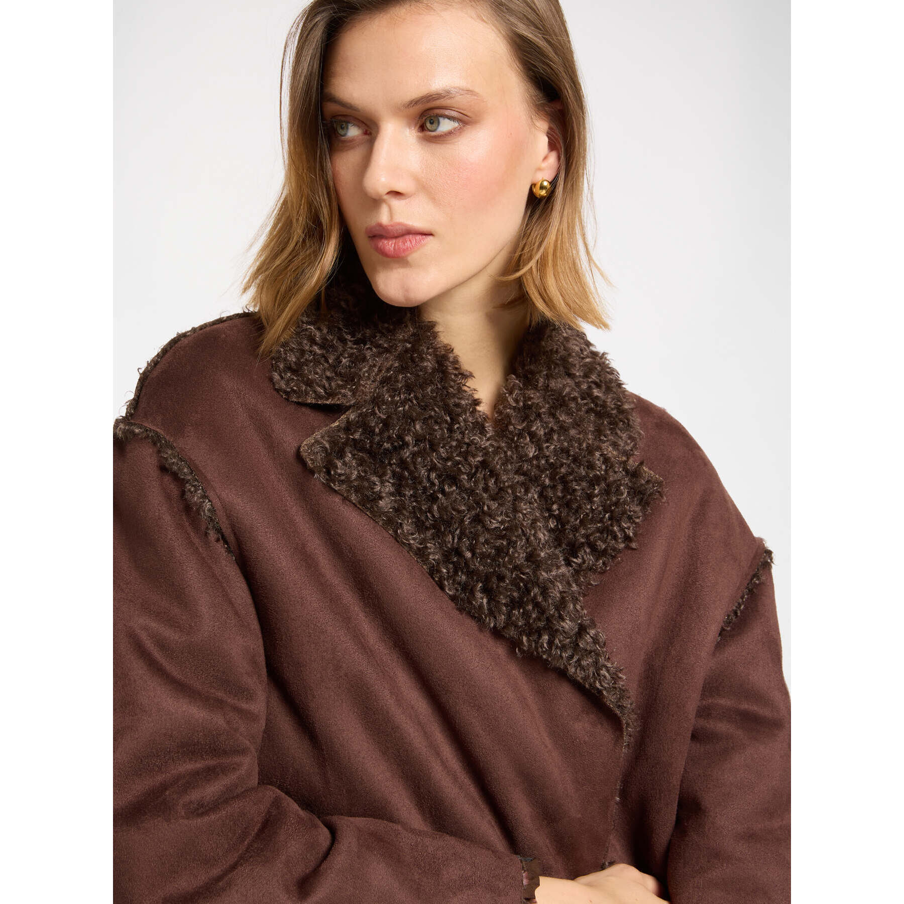 Elena Mirò - Abrigo de tela suave con bolsillos - Marrón