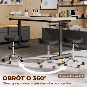 Taburete con Ruedas, Taburete Giratorio con Altura Regulable, Tapizado en Cuero Sintético, Asiento Acolchado, para Estética, Oficina, Clínica, Dormitorio, 33,5x35x51-66,5 cm, Negro