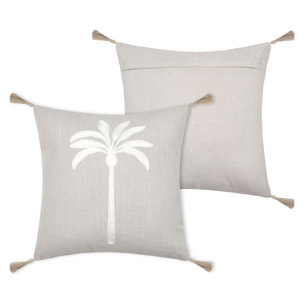 Coussin décoratif brodé motif palmier style tropical - Gris