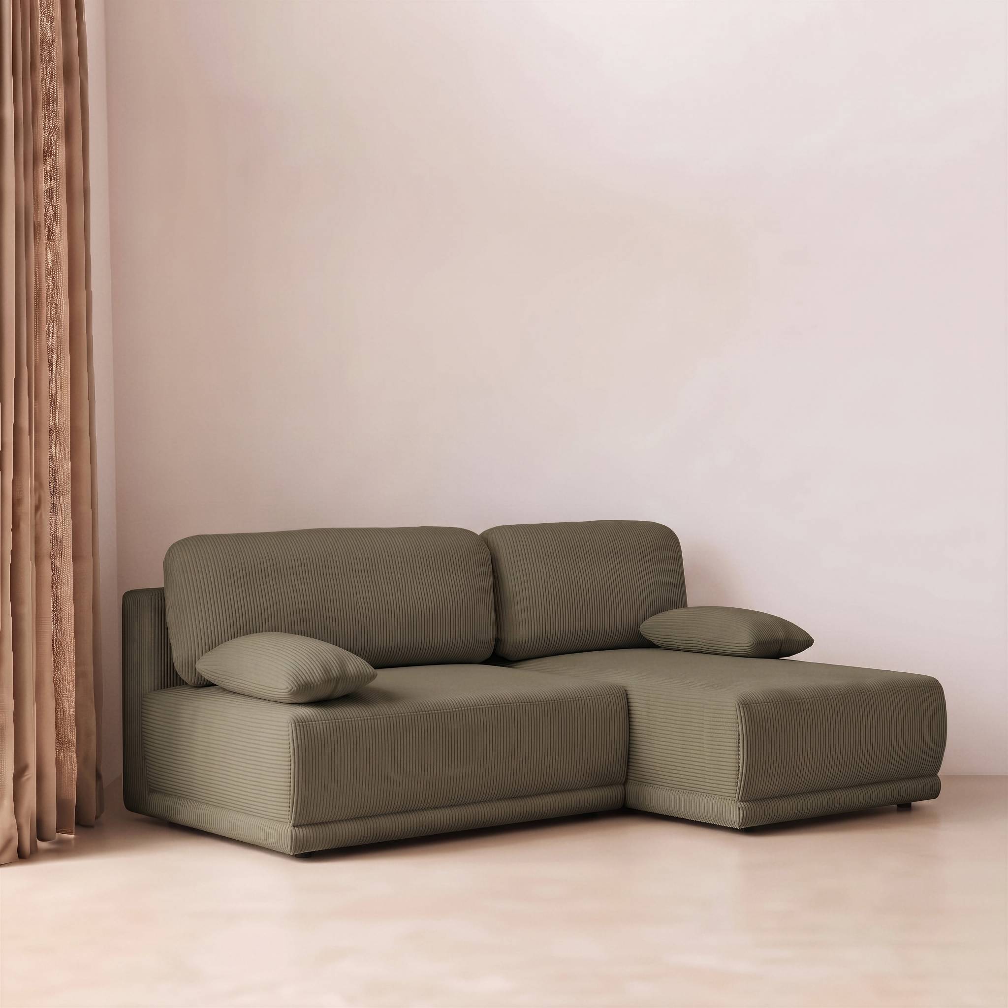 Banquette canapé d'angle droit convertible 3 places velours côtelé avec coffre NELSON