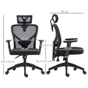 Fauteuil de bureau manager grand confort réglable dossier ergonomique inclinable pivotant tissu maille noir