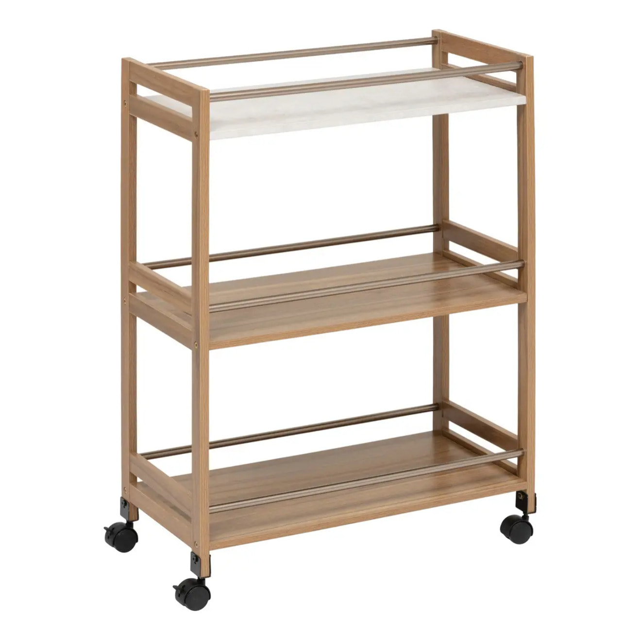 Desserte 3 niveaux Come L30cm bois et effet marbre